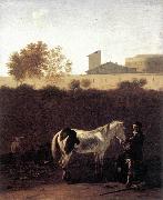 DUJARDIN, Karel Italian Landscape with Herdsman and a Piebald Horse sg oil